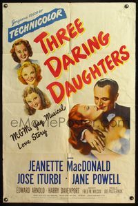 4y876 THREE DARING DAUGHTERS 1sh '48 Jeanette MacDonald, Jane Powell, Jose Iturbi, romantic musical