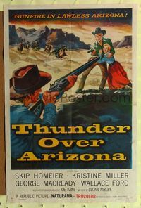 4y879 THUNDER OVER ARIZONA 1sh '56 western art of gunslinger Skip Homeier & pretty Kristine Miller!