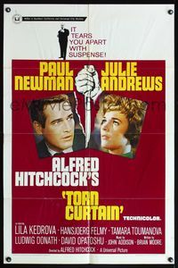4y892 TORN CURTAIN 1sh '66 Paul Newman, Julie Andrews, Alfred Hitchcock tears you apart w/suspense!