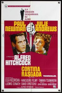 4y893 TORN CURTAIN Spanish/U.S. 1sh '66 Newman, Julie Andrews, Hitchcock tears you apart w/suspense!