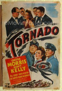 4y894 TORNADO style A 1sh '43 Chester Morris, Nancy Kelly, cool tornado artwork!