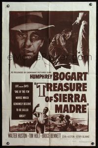 4y905 TREASURE OF THE SIERRA MADRE 1sh R56 Humphrey Bogart, Tim Holt & Walter Huston!