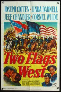 4y915 TWO FLAGS WEST 1sh '50 cool Civil War art, plus Joseph Cotten, Linda Darnell & Cornel Wilde!
