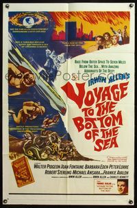 4y928 VOYAGE TO THE BOTTOM OF THE SEA 1sh '61 fantasy sci-fi art of scuba divers & monster!