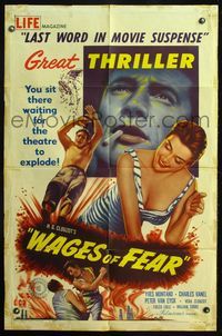 4y935 WAGES OF FEAR 1sh '55 Yves Montand, Henri-Georges Clouzot's suspense classic!