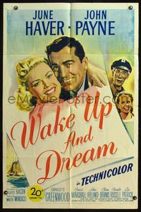 4y939 WAKE UP & DREAM 1sh '46 great close up smiling art portraits of June Haver & John Payne!