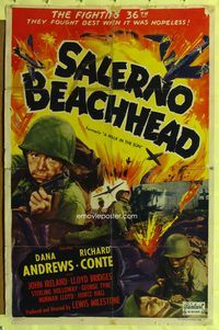 4y941 WALK IN THE SUN 1sh R51 Salerno Beachhead, Dana Andrews, WWII action artwork!