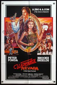 4y945 WANDA NEVADA 1sh '79 art of poker player gamblers Brooke Shields & Peter Fonda!