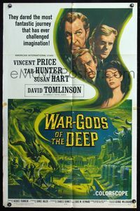 4y952 WAR-GODS OF THE DEEP 1sh '65 Vincent Price, Jacques Tourneur underwater sci-fi!