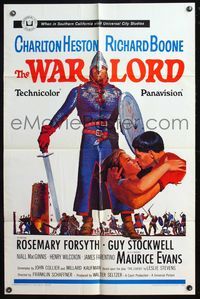 4y949 WAR LORD 1sh '65 art of Charlton Heston all decked out in armor with sword!
