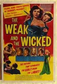 4y957 WEAK & THE WICKED 1sh '54 bad girl Diana Dors, it separates the girls from the ladies!