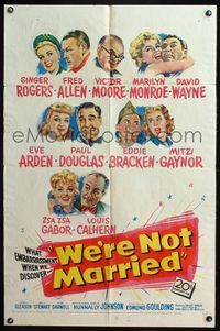 4y958 WE'RE NOT MARRIED 1sh '52 artwork of Ginger Rogers, young Marilyn Monroe & nine others!