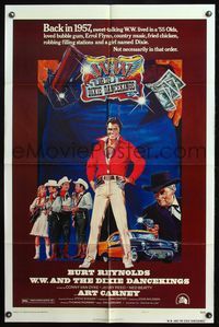 4y931 W.W. & THE DIXIE DANCEKINGS style A 1sh '75 art of Burt Reynolds as '50s country hoodlum!