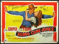 4z014 ALONG CAME JONES British quad '45 different c/u art of Gary Cooper held by sexy Loretta Young