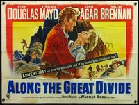 4z015 ALONG THE GREAT DIVIDE British quad '51 close up art of Kirk Douglas holding Virginia Mayo!