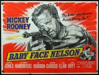 4z032 BABY FACE NELSON British quad '57 great art of Public Enemy No. 1 Mickey Rooney w/tommy gun!
