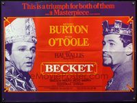 4z037 BECKET British quad '64 different close up o fRichard Burton as Becket & Peter O'Toole!