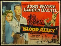 4z052 BLOOD ALLEY British quad '55 great close up of John Wayne with gun & sexy Lauren Bacall!