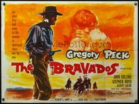 4z061 BRAVADOS British quad '58 full-length art of cowboy Gregory Peck with gun & sexy Joan Collins!