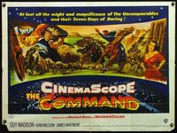 4z087 COMMAND British quad '54 Guy Madison, CinemaScope, cool widescreen montage art!