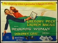 4z114 DESIGNING WOMAN British quad '57 different art of Gregory Peck & sexy Lauren Bacall on couch!