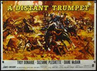 4z120 DISTANT TRUMPET British quad '64 cool art of Troy Donahue vs Indians by Frank McCarthy!