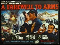 4z136 FAREWELL TO ARMS British quad '58art of Hudson kissing Jennifer Jones by Chantrell, Hemingway