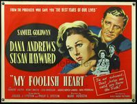 4z280 MY FOOLISH HEART British quad '50 Susan Hayward, Dana Andrews, written by J.D. Salinger!