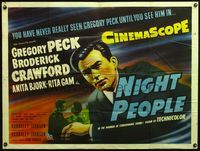 4z286 NIGHT PEOPLE British quad '54 you have never really seen Gregory Peck until now, different!