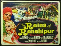 4z335 RAINS OF RANCHIPUR British quad '55 Lana Turner, Burton, rains couldn't wash their sin away!