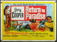 4z340 RETURN TO PARADISE British quad '53 art of Gary Cooper, from James A. Michener's story!