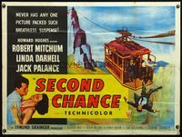 4z371 SECOND CHANCE British quad '53 art of Robert Mitchum throwing man from cable car!