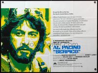 4z377 SERPICO British quad '74 cool close up image of Al Pacino, Sidney Lumet crime classic!