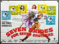 4z379 SEVEN BRIDES FOR SEVEN BROTHERS British quad R68 art of Howard Keel carrying Jane Powell!