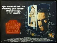 4z385 SHARKY'S MACHINE British quad '81 different art of Burt Reynolds with gun & sexy Rachel Ward!
