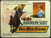 4z427 TALL MAN RIDING British quad '55 cowboy Randolph Scott stands on horse, sexy Dorothy Malone!