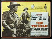 4z442 TIN STAR British quad '57 close up of cowboys Henry Fonda & Anthony Perkins on horses!