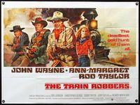 4z449 TRAIN ROBBERS British quad '73 completely different art of John Wayne, Ann-Margret by Casaro!