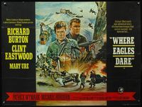 4z475 WHERE EAGLES DARE British quad '68 different art of Clint Eastwood & Richard Burton!