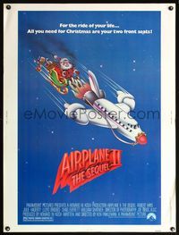 5a383 AIRPLANE II 30x40 '82 Robert Hays, Lloyd Bridges, wacky art of Santa & jet liner!