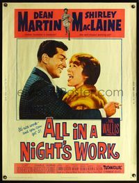 5a384 ALL IN A NIGHT'S WORK 30x40 '61 Dean Martin, sexy Shirley MacLaine wearing only a towel!
