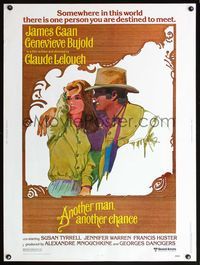 5a389 ANOTHER MAN ANOTHER CHANCE 30x40 '77 Claude Lelouch, art of James Caan & Genevieve Bujold!
