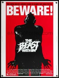 5a401 BEAST WITHIN 30x40 '82 Philippe Mora, graphic and violent horror, BEWARE!, great art design!