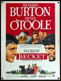 5a402 BECKET 30x40 '64 Richard Burton in the title role, Peter O'Toole, John Gielgud