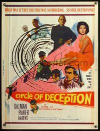 5a442 CIRCLE OF DECEPTION 30x40 '60 sexy Suzy Parker, a spy should never fall in love!