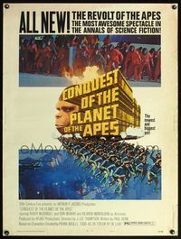 5a449 CONQUEST OF THE PLANET OF THE APES style B 30x40 '72 Roddy McDowall, the revolt of the apes!