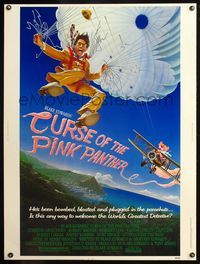 5a454 CURSE OF THE PINK PANTHER 30x40 '83 David Niven, wacky artwork of parachute!