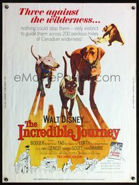 5a542 INCREDIBLE JOURNEY 30x40 '63 great adventure art of Walt Disney animals!