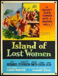 5a551 ISLAND OF LOST WOMEN 30x40 '59 Jeff Richards, a secret eden turned into a raging hell!