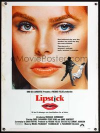 5a569 LIPSTICK 30x40 '76 super close up of sexy Margaux Hemingway, the story of a woman's revenge!